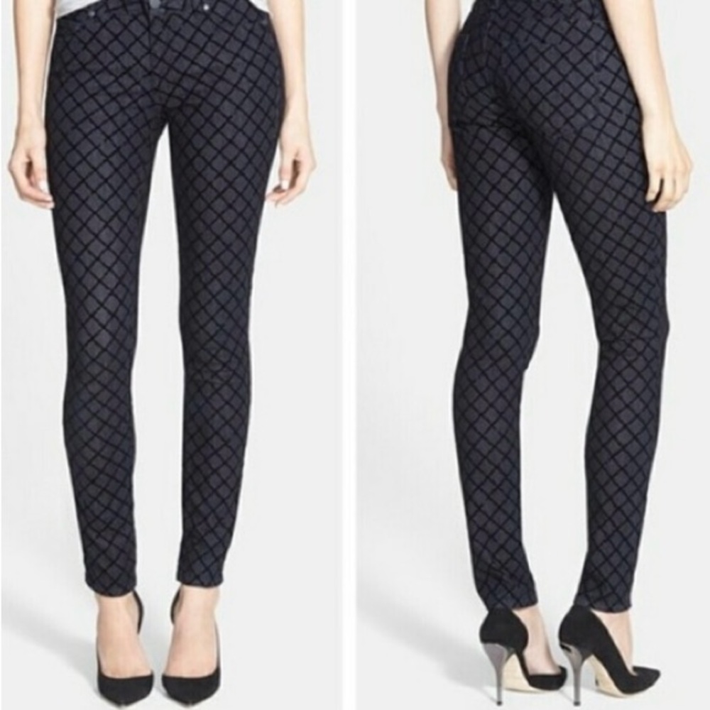 PAIGE Verdugo Ultra Skinny Blue & Black Velvet Diamond Flocking Jeans